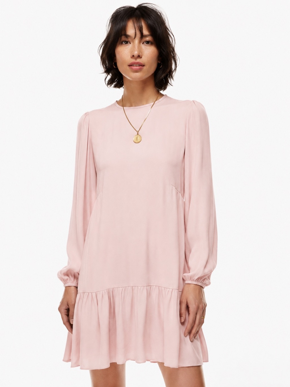 Wilfred Lambrusco Dress Poetic Pink Long-Sleeve Ruffle-Hem Dress